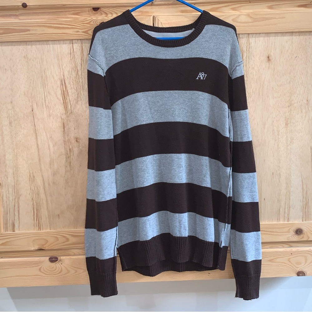 Aeropostale brown/gray rugby striped crew neck sweater size L